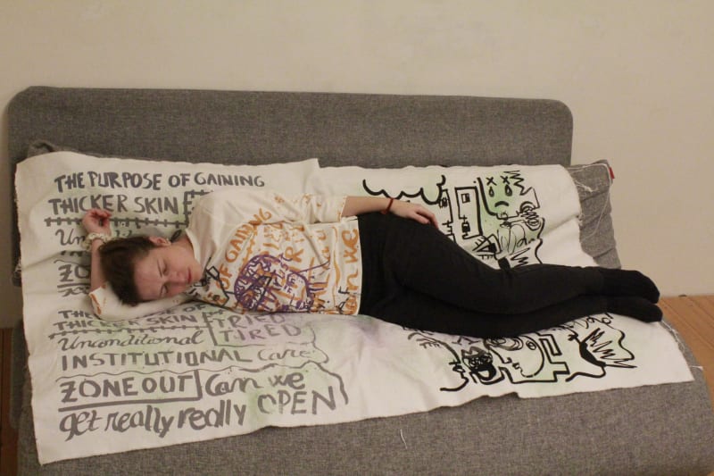 Artist at work at her residency apartment. Photo archive: Qënderesë Deda