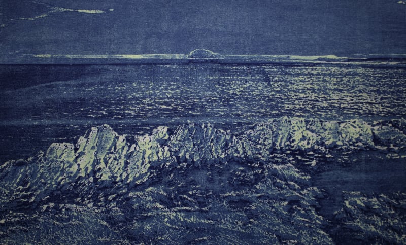 Bass Rock, Glistening Evening Light, 2023, Laser Engraved Relief Print