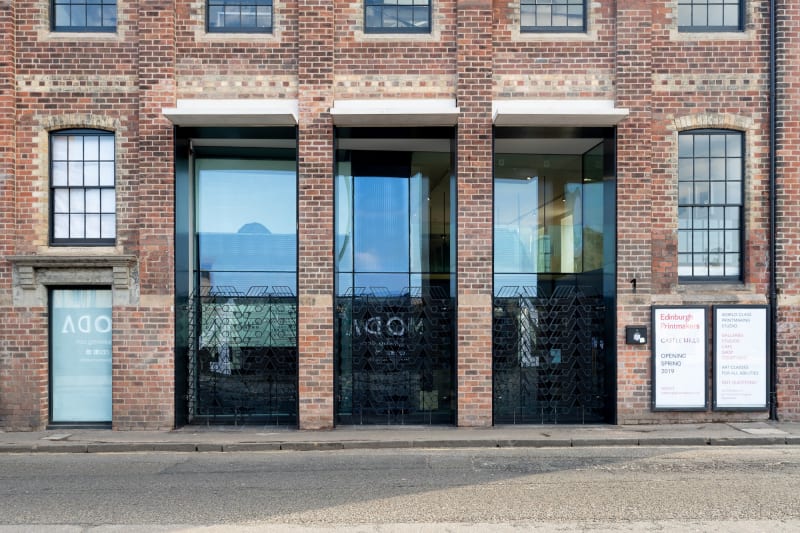 The front doors of the Edinburgh Printmakers' Castle Mills building