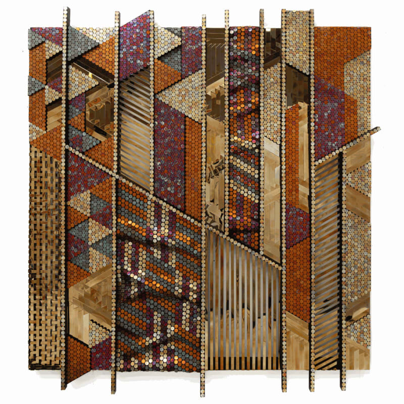 Yaw Owusu, 'The Glories of Our Past', 2023, 168cm x 158cm x 9cm, Ghana pesewas, steel, linen, wood