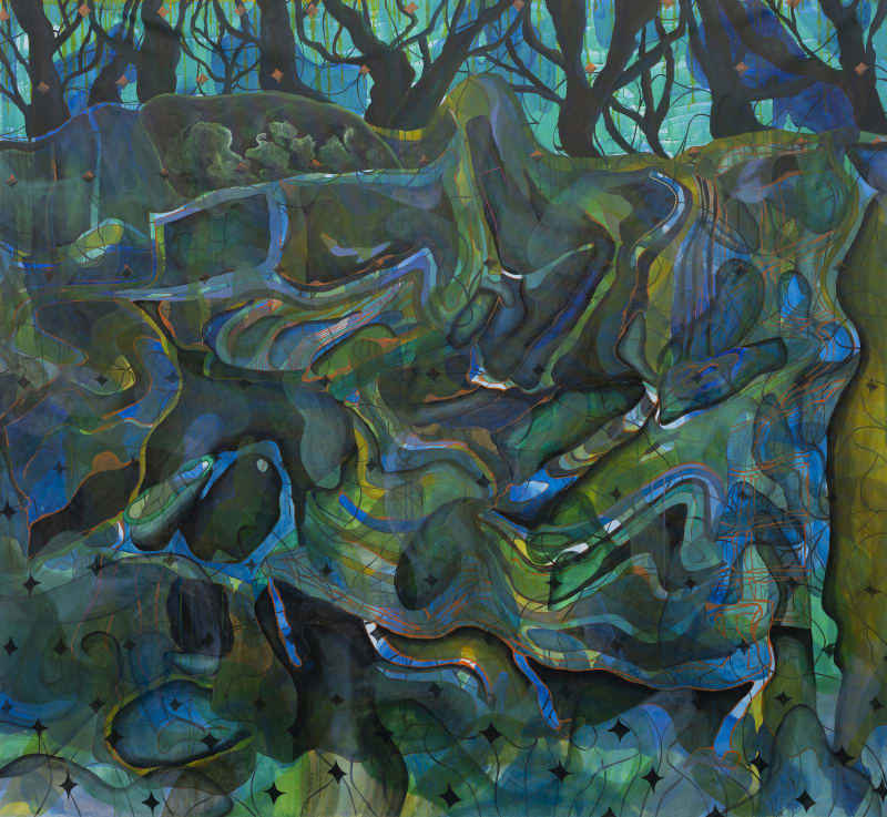 Araba Opoku, Helike; Cold Fire, 2022, Acrylic on canvas 200 x 200 cm. Image courtesy of the artist and Gallery 1957