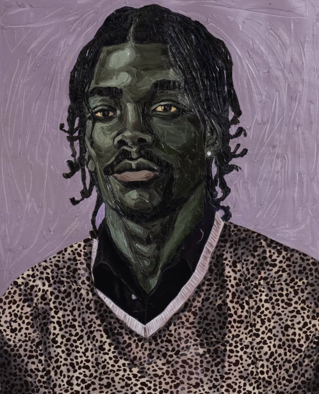 ames Mishio Confidential, 2022, Acrylic, Oil, Pastel & Fabric on Canvas