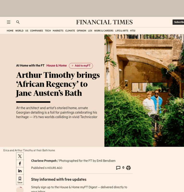 Arthur Timothy featured in the Financial Times’ Life & Arts