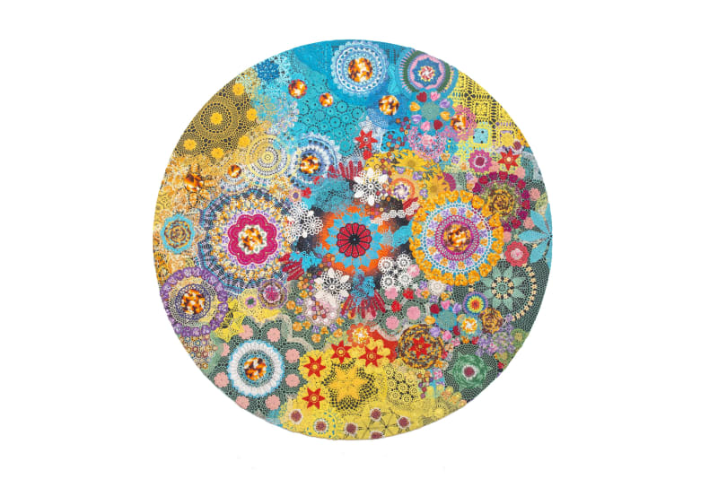 DP64, 2023, Vintage lace and cotton doilies, aluminium and birch ply stretcher