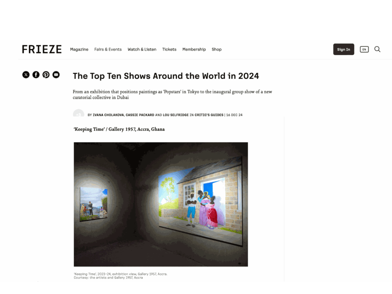 Gallery 1957’s Keeping Time Featured in Frieze’s Top 10 Shows Around the World in 2024