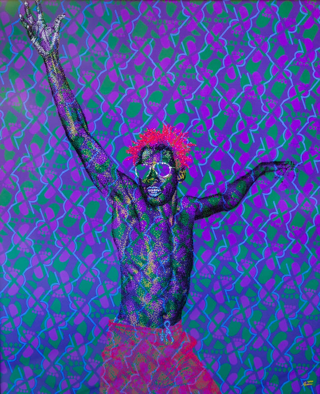 Evans Mbugua - Mon statut d'Homme Libre - 2020 - 110cm H x 90cm W - Oil on plexiglass and photopaper