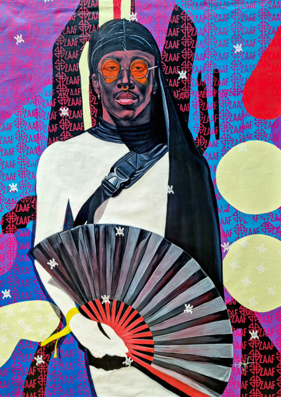 Anjel (Boris Anje) - Black Guy with a White Body - 2022 - 130cm H x 100cm W - Acrylic and silk screen print on canvas