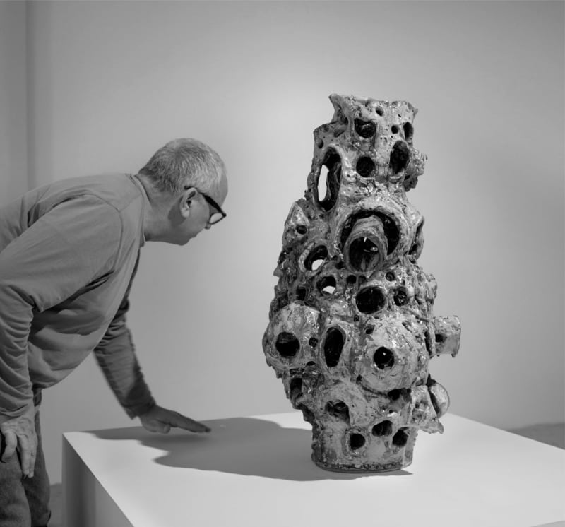 Christopher Miles with Untitled (Jester Jouster Voyager Cosmic Strutter), 2021 © Patricia Sweetow Gallery