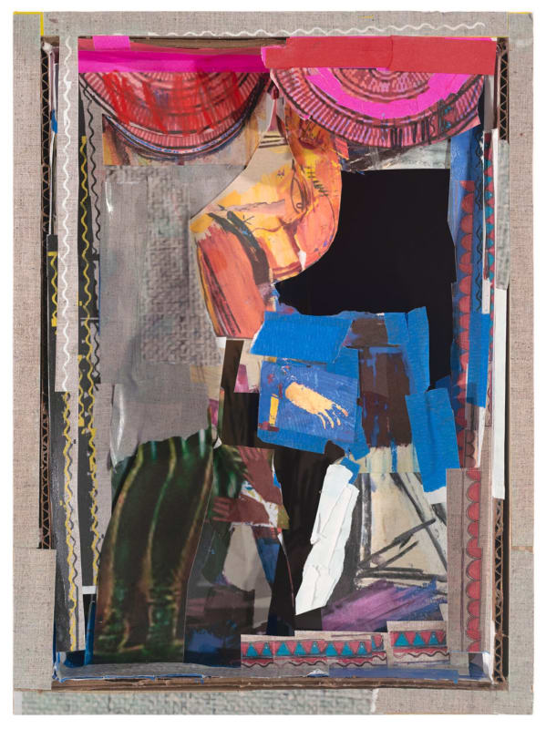 Sangram Majumdar, Environment 1, 2023, paper collage, cardboard, tape, wood, 13.25 × 10.25 × 8.75 inches. Courtesy of Galerie Mirchandani + Steinruecke.