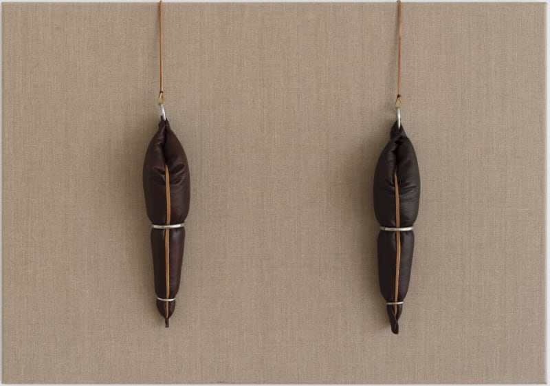 Lisa-Marie Harris, It Go Dry Up, 2023 Steel, Archival Leather, Raw Canvas 70 x 100cm