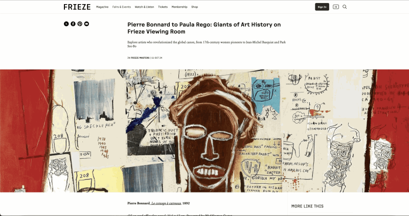 Pierre Bonnard to Paula Rego: Giants of Art History on Frieze Viewing Room, Explore artists who revolutionized the global canon,...