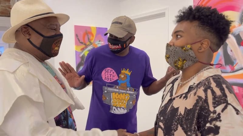 Bianca shows George Clinton his art, Free your Mind Exhibition @ Spillman/Blackwell Fine Art Gallery Oct. 2nd - 31st 2021