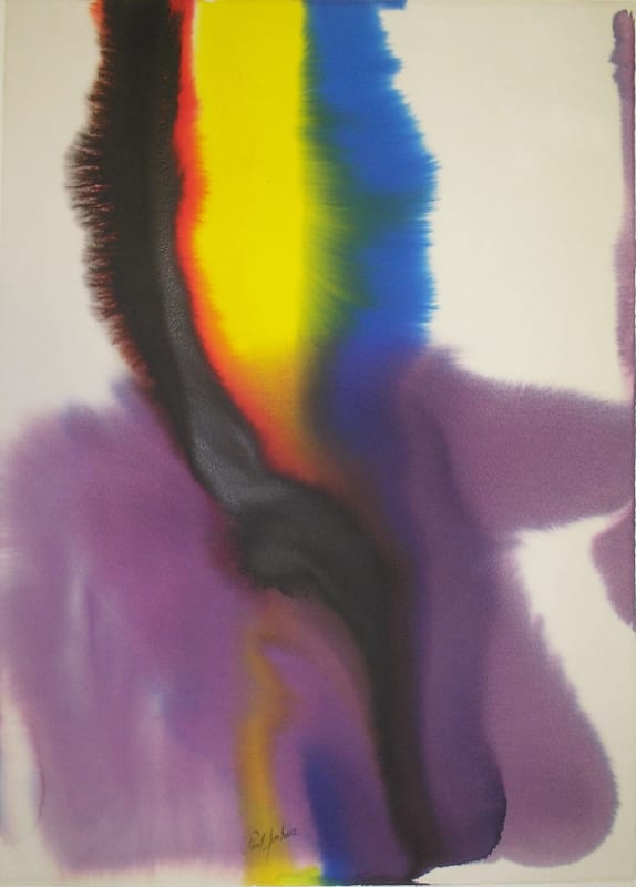 PAUL JENKINS (1923 – 2012) Phenomena Starkeeper 1982 Mixed media on paper 110 x 79 cm Signed Dated and titled on the back