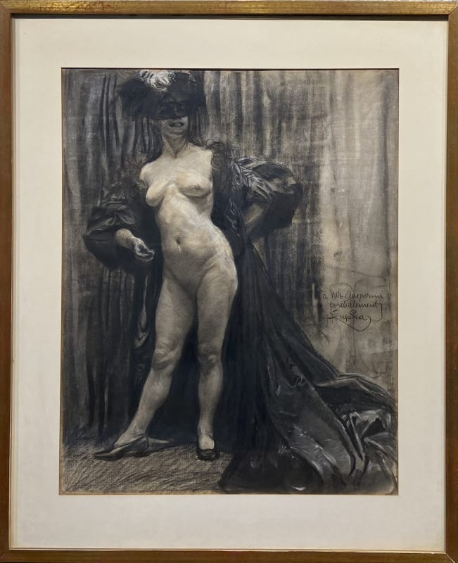 FRANTISÊK KUPKA (1871-1957) Femme Denudee dans un interior Charcoal and chalk on paper 58.7 x 47.1 cm Signed Kupka and dedicated to Mr. Gasperini / cordially (lower right)