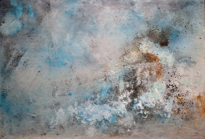 Mountain Air I Mixed media with volcanic ash, pigment and flint on canvas 61 x 91 cm