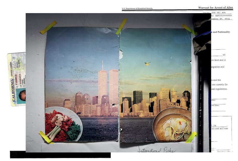 ArAash Fayez, Twin Towers with Chinese food (collage), 2024