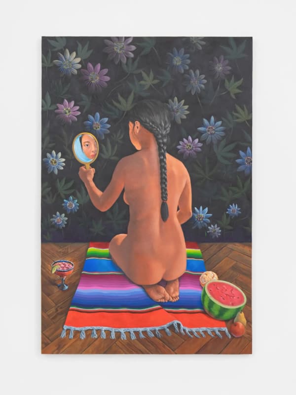 Sally J. Han, Mirror, 2025, acrylic paint on paper mounted on wood panel, 182.9 x 121.9 x 6.3 cm, courtesy of the artist and Salon 94