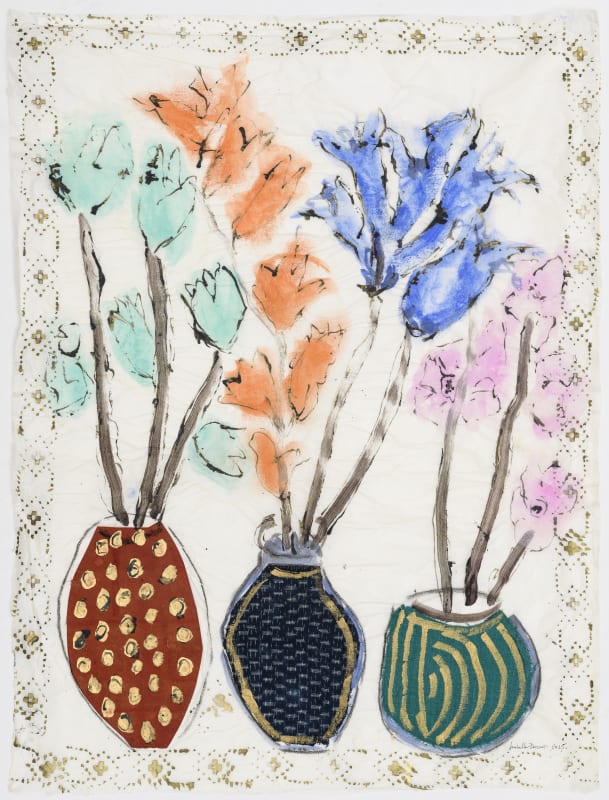 Isabella Ducrot, Pots, 2025, china ink, pigments and fabric on paper, 71 x 55 cm, courtesy of the artist and Capitain Petzel