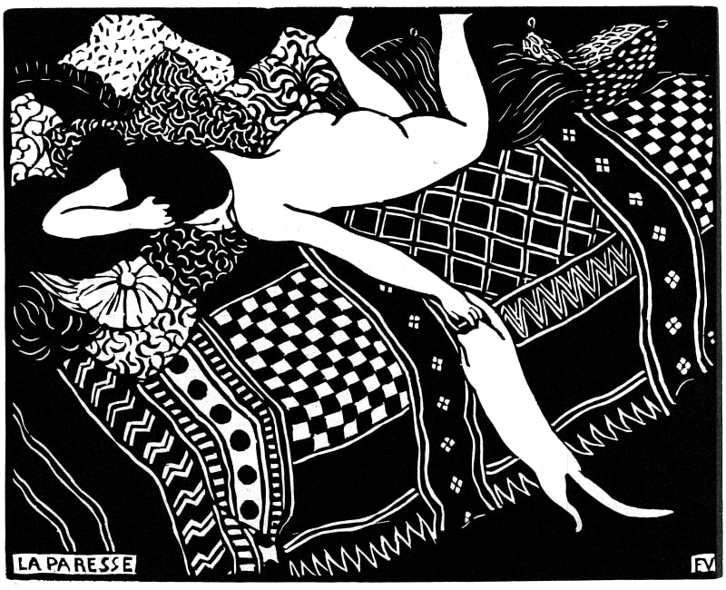 Félix VALLOTTON, "La Paresse", 1896, Wood engraved, ink on paper, 17,5 x 22,5 cm © Samuel Le Paire Fine Art