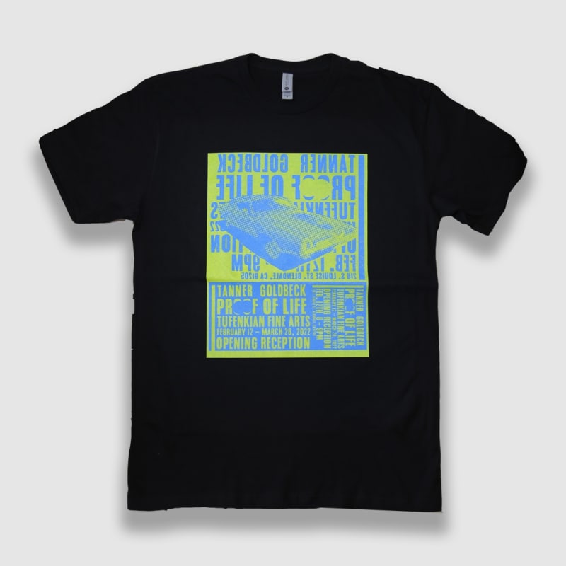 Proof of Life T-Shirt (Size S) Green & Blue, Artwork by Tanner Goldbeck