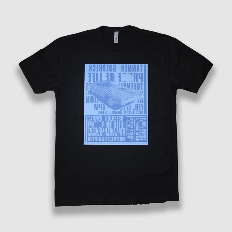 Proof of Life T-Shirt (Size S) Blue & Blue, Artwork by Tanner Goldbeck