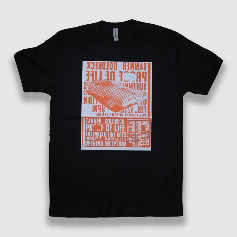 Proof of Life T-Shirt (Size S) Orange & Off White, Artwork by Tanner Goldbeck