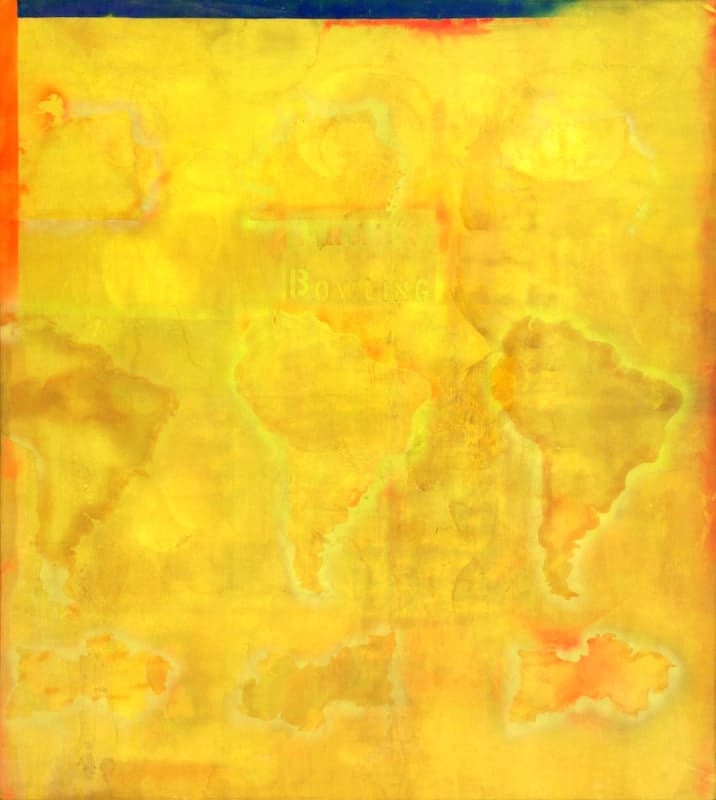 Frank Bowling, Mel Edwards Decides, 1968, acrylic and spray paint on canvas, 115 3/8 x 102 3/4 inches. © Frank Bowling. Courtesy the artist. All Rights Reserved, DCAS.