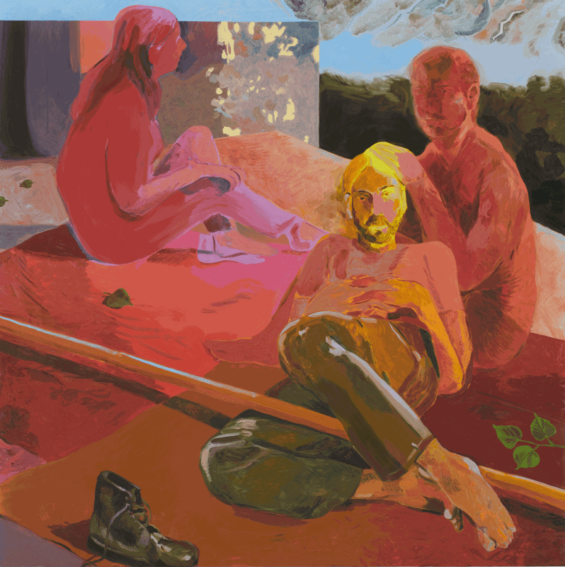 Anthony Cudahy, Tempest (rooftop), 2021, Oil on linen, 72 x 72 in., Green Family Art Foundation. © Anthony Cudahy. Courtesy the artist and Hales, London and New York. Photo by Phoebe d'Heurle.