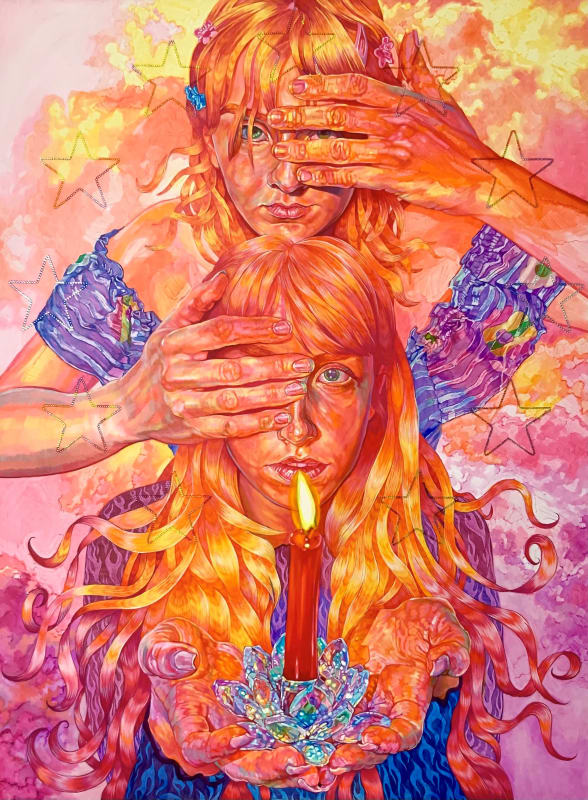 Hannah Lupton Reinhard, House of Stars and Angels. 2020, Oil and Swarovski crystals on canvas. Collection of Simon Madorsky. © Hannah Lupton Reinhard. Courtesy the artist and Fredericks & Freiser.