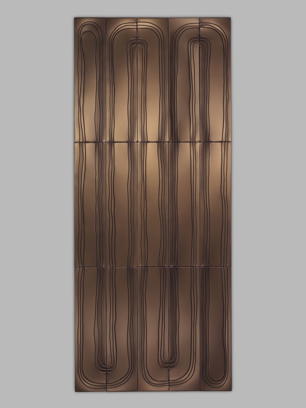 David Taylor, River, 2022. Anodized and dyed aluminium, 315 x 130 x 7 cm.