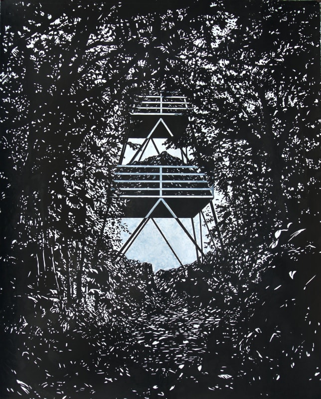 Maryanto, The Tower, 2015, Ink and acrylic on paper, 144 x 116 cm.