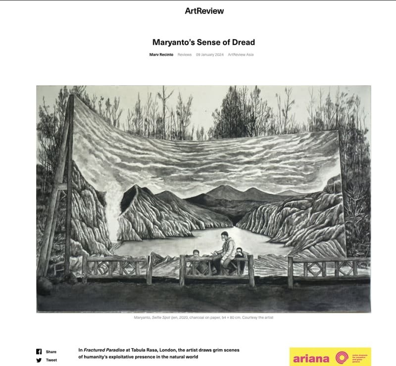 Maryanto, Selfie Spot Ijen, 2020, Charcoal On Paper, 54 x 80 cm