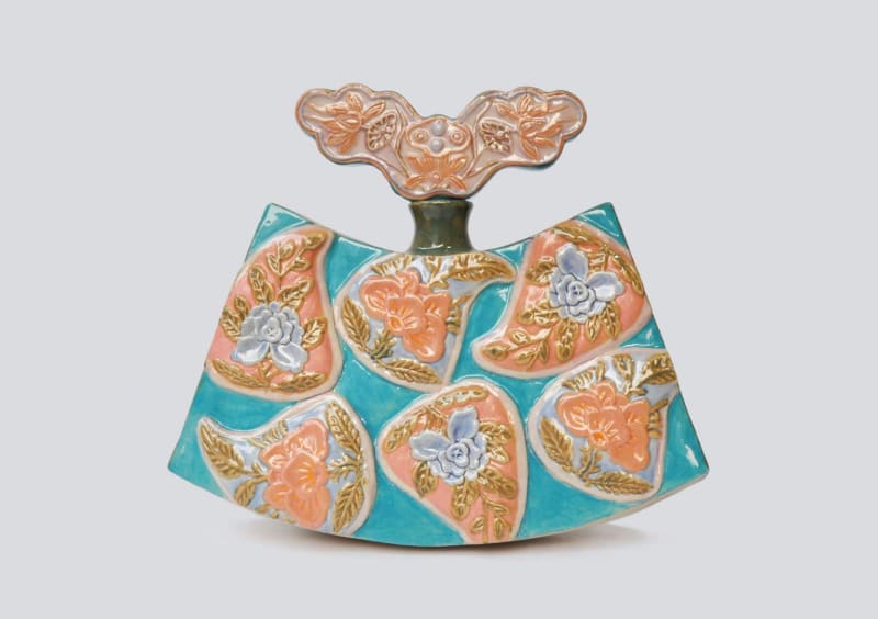 Ceramic artist Shayne Phua's Chiffon Peony, 2019, white stoneware, underglaze, 24 x 10 x 21 cm. Credit: Shayne Phua