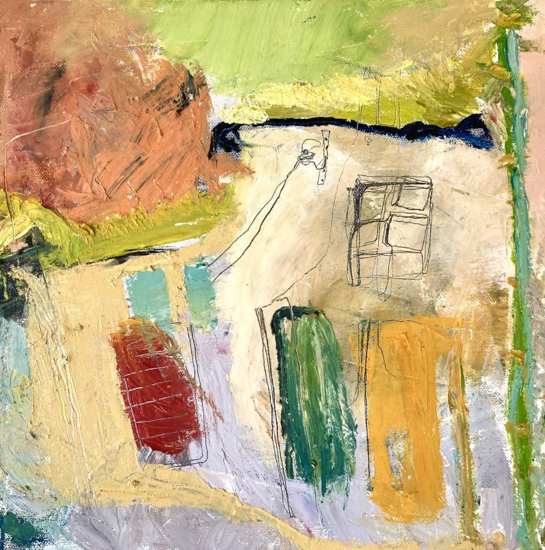 Orange Door, Blush Sky, oil & cold wax on canvas, 11 3/4 x 11 3/4 in / 30 x 30 cm