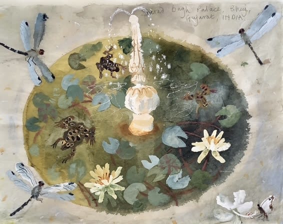 Fountain Sharad Bagh Palace, watercolour on handmade paper, 16 x 18 3/4 in / 40.5 x 47.5 cm