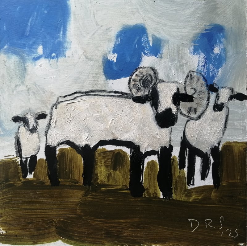 Sheep Watch, oil on board, 7 x 7 in / 18 x 18 cm