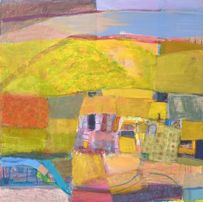 View from Little Trevelgan, oil & mixed media on board, 35 1/2 x 35 1/2 in / 90 x 90 cm