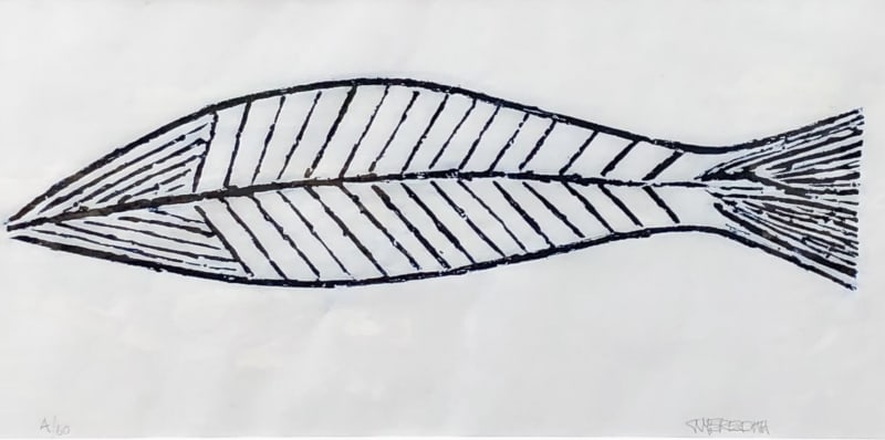 Herringbone Fishtrap ed. 60, woodcut, 8 3/4 x 17 1/2 in / 22 x 44.5 cm