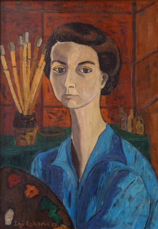 Inji Efflatoun (1924-1989), Self Portrait, 1958, oil on canvas, 70 x 48cm, signed & dated.