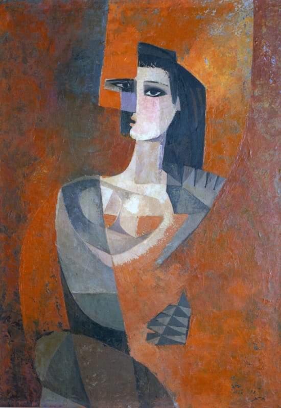Salah Abdel Kerim (1925-1988), Abstract Portrait, 1962, oil on wood, 80 x 115cm, signed & dated.