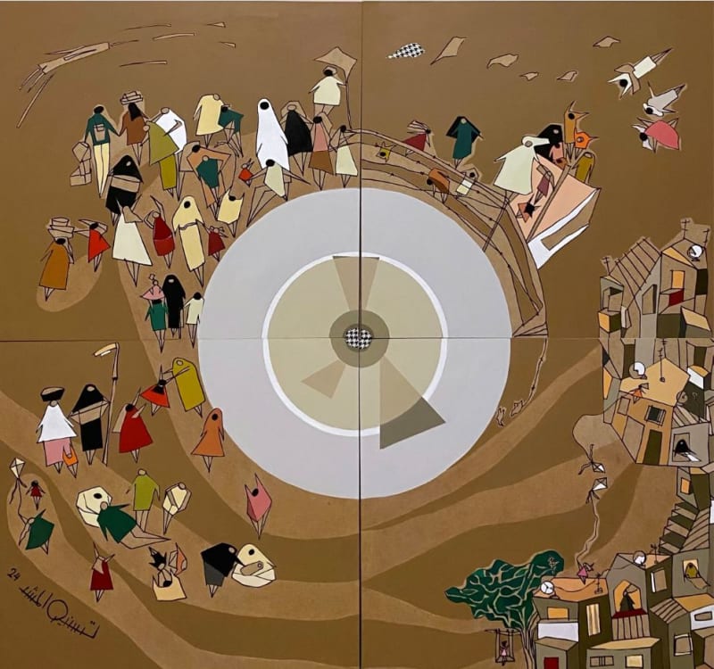 Tasneem El Meshad, Cable Car, 2022, acrylic on canvas, 30 x 30cm, signed & dated.