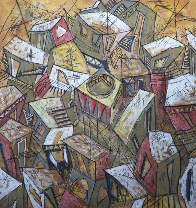 Mohamed Hussein, Community, 2022, acrylic on canvas, 150 x 140cm, signed & dated.
