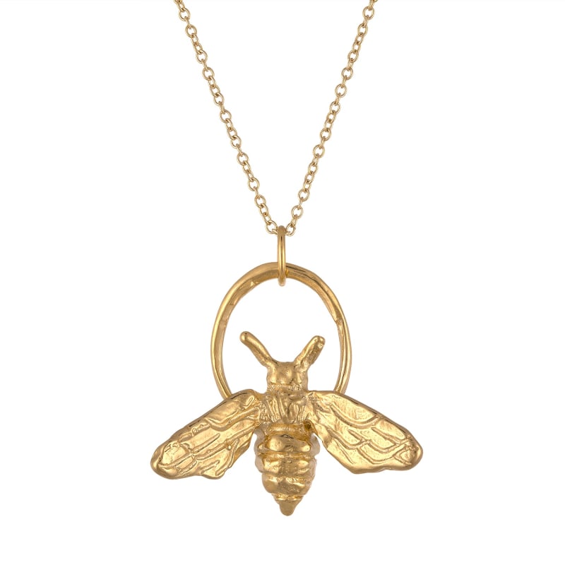 Bee Pendant 2 (Wings Out), Golden Bee 2 Necklace by sculptor Goody-B. Wiseman