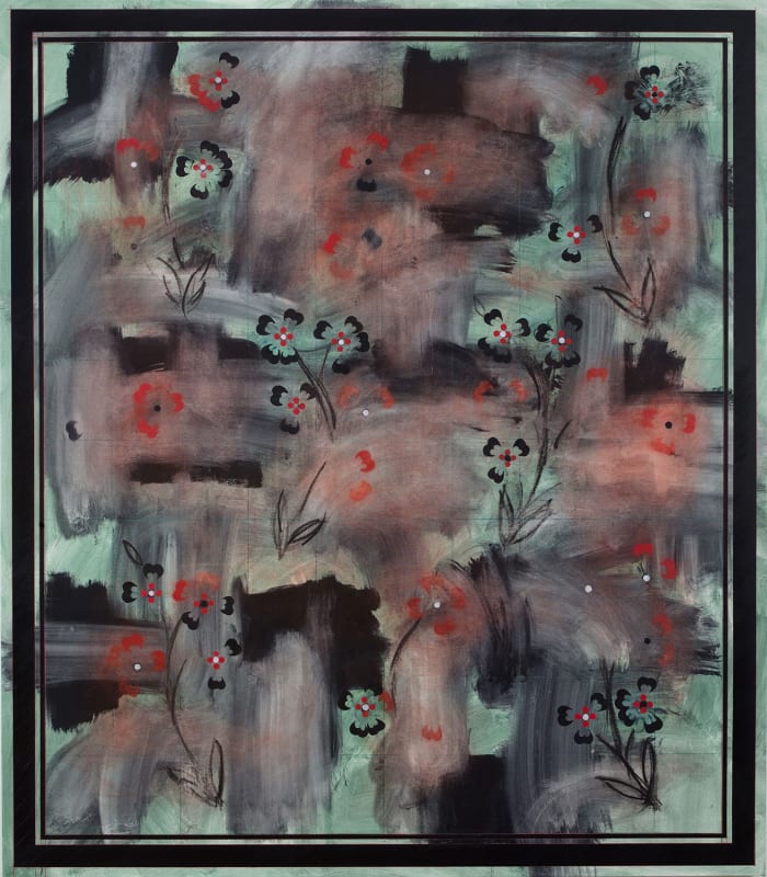 Kamrooz Aram, Ornamental Composition for Social Spaces #14, 2017, Oil, wax, oil crayon, and color pencil on canvas, 198.1 x 172.7 cm, 78 x 68 in