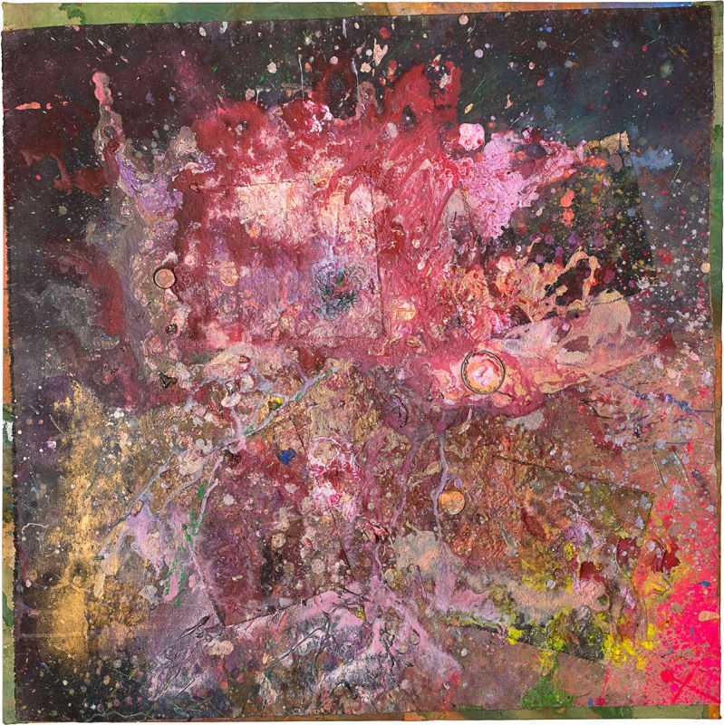 Frank Bowling, After Rembrandt, 2016, Acrylic paint and various plastic objects on canvas, 100.5 x 100.4 cm, 39 5/8 x 39 1/2 in