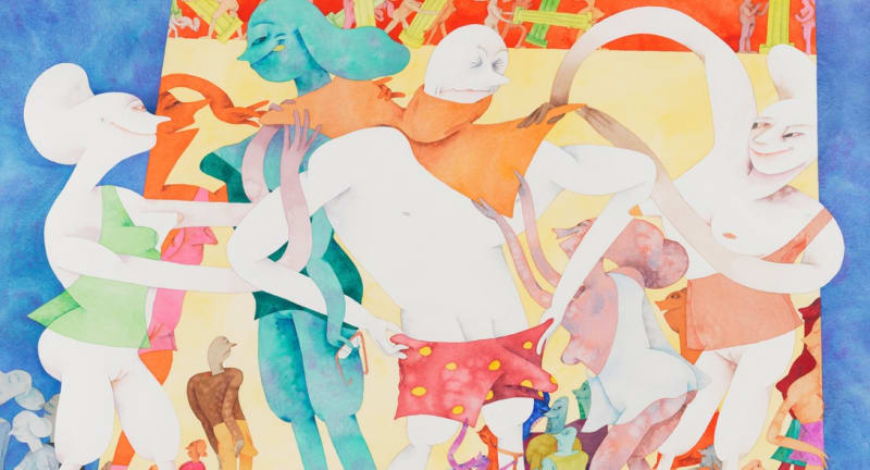 Detail of Gladys Nilsson, The Dicky, 1986, Watercolour on paper, 101.6 x 152.4 cm, 40 x 60 in, Framed: 120.2 x 170.1 x 5.8 cm, 47 3/8 x 67 x 2 1/4 in