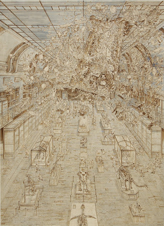 Adam Dant, EVOLUTION OF ANIMAL LIFE; MUSEUM OF NATURAL HISTORY DEPARTMENT OF PALEONTOLOGY, PARIS, 2006, Ink on paper, 220 x 170 cm, 86.68 x 66.98 in