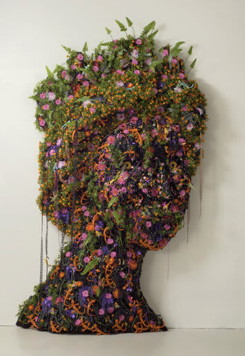 Hew Locke, Black Queen, 2004, Plastic, screws, fabric, and plywood, 274 x 190 cm, 107 7/8 x 74 3/4 in
