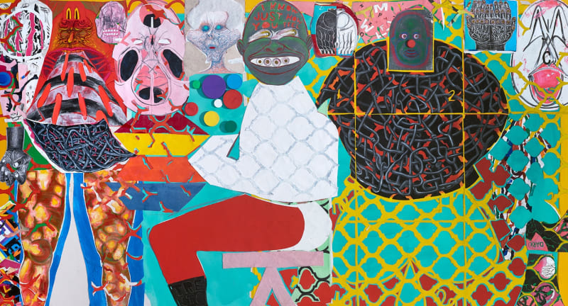 Trenton Doyle Hancock, I Know Just How You Feel, 2015, Acrylic and mixed media on canvas, 167.6 x 274.3 x 12.1 cm, 66 x 108 x 4 3/4 in