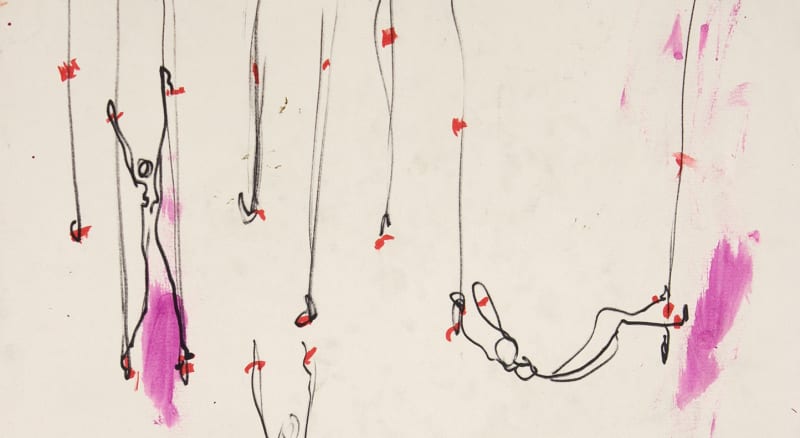 Detail of Carolee Schneemann, Magnetization Reaching, 1968, watercolor on paper, 17 x 14 in, 43.18 x 35.56